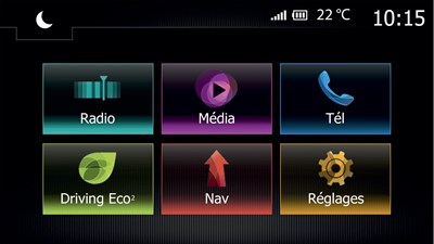 The Media Nav Evolution system showing its menu in the French language