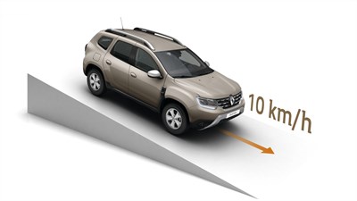Topside view of the Renault Duster showing 10 km per hour with an arrow