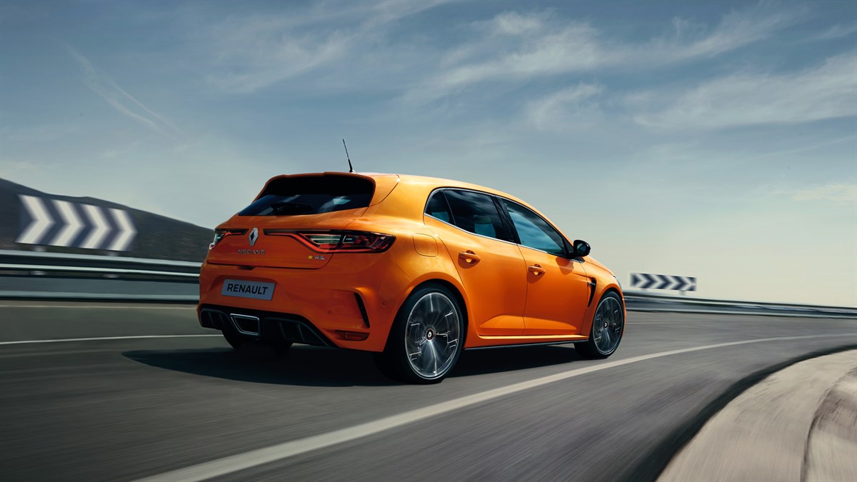 Renault MEGANE R.S. side view while moving on the road
