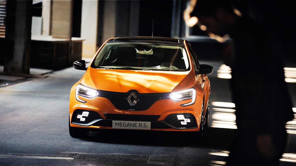 Renault MEGANE R.S. front view with headlights ON