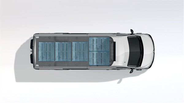 Top view of the glacier white-colored Renault Master shown with white background