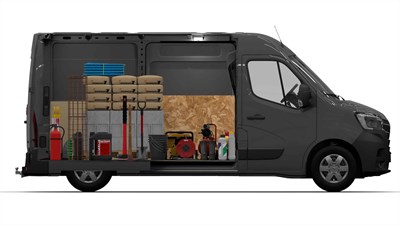 Side view of the Renault Master car shown with goods loaded