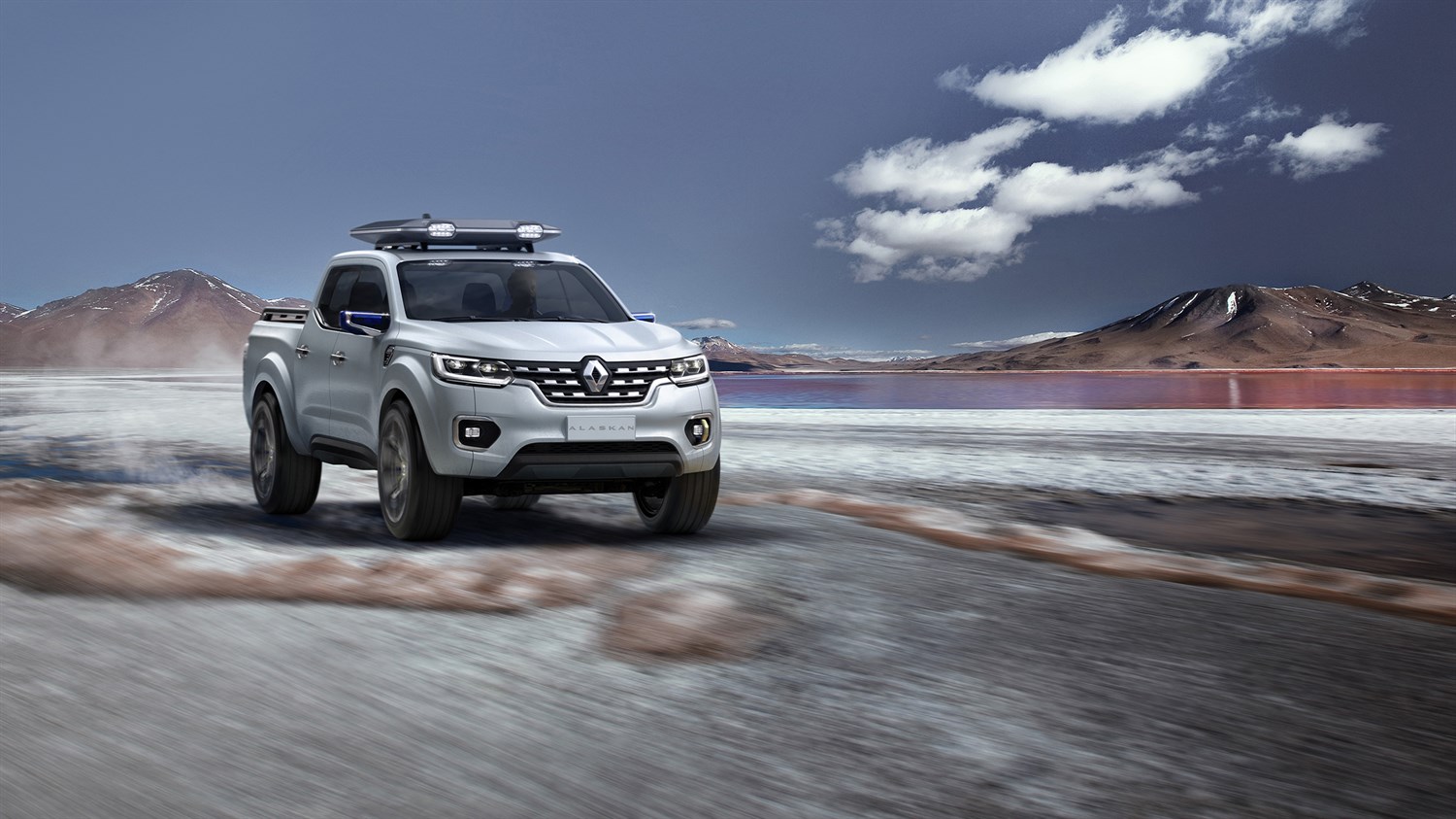 Renault ALASKAN concept car moving on a shore
