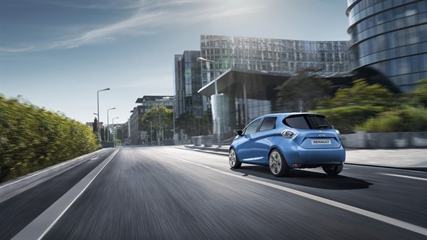 Renault ZOE moving on the city road